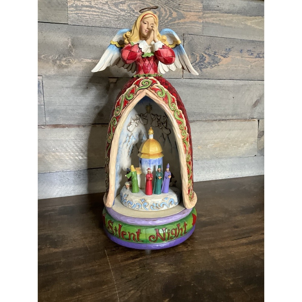 Jim Shore "Silent Night " Angel with Nativity Scene Revolving Musical